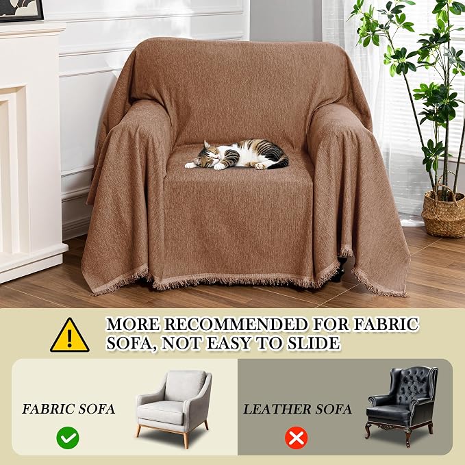 MEETSKY Oversized Chair Cover Armchair Small Couch Cover Single Sofa Cover for Dog Couch Cover for Sofa Recliner，Chenille Sofa Throw Cover for Pets Sofa Cover Thick Washable, 71" x 91", Camel - Image 3
