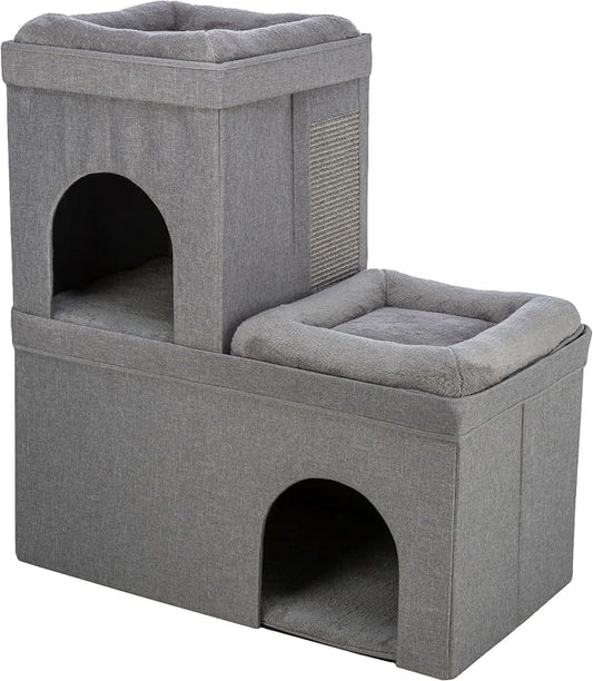 Trixie Crazy Cube Stackable Cat Condos, Gray, 2-Story | Indoor Cat Furniture, Hideaway Caves, Sisal Scratching Pads, Thick Padded Bed by TRIXIE