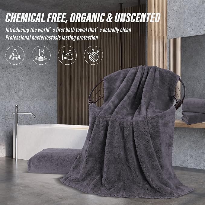 MOONQUEEN 6 Pack Premium Bath Towel Set - Quick Drying - Microfiber Coral Velvet Highly Absorbent Towels - Multipurpose Use as Bath Fitness, Bathroom, Shower, Sports, Yoga Towel (Dark Grey) - Image 6
