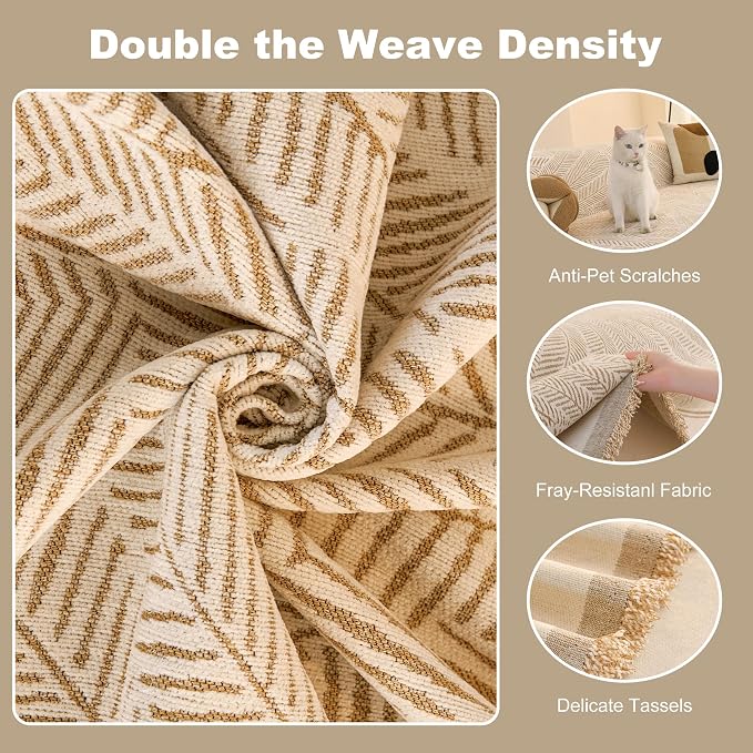 Couch Cover for Dogs Washable Sofa Cover, Sectional Couch Covers, Sofa Covers for 2 Cushion Couch, Non Slip Stripe Sofa Slipcovers Furniture Protector (Khaki, 91 * 118) - Image 8