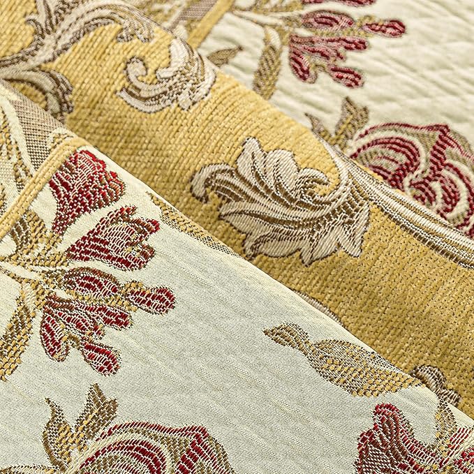 Loom and Mill Sofa Couch Covers Patchwork Design, Beige Yellow, 71"x118" | Luxury Damask Floral Sofa Throw Cover with Tassels for 2-3 Cushion Couch, Sectional Couch Cover Sofa Slipcover for Dogs Pets - Image 6