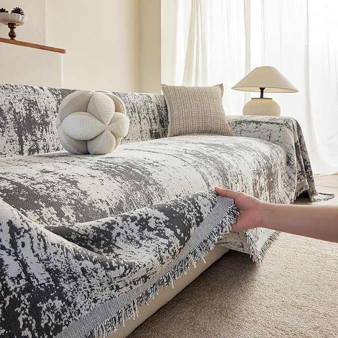 ROOMLIFE Boho Couch Covers for Sofa Washable for 3 Cushion Couch Chenille | Furniture Protector Sofa Couch Cover for Dogs, Soft Breathable Sofa Slipcover, Couch Throw Blankets with Tassels 71''X134'' - Image 7