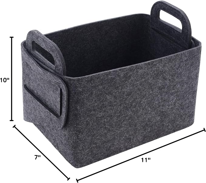 Minoisome Storage Basket Felt Storage Bin Collapsible& Convenient Box Organizer with Carry Handles for Office Bedroom Closet Babies Nursery Toys Laundry (Dark grey, 15.7inch（L）×11inch（W）×10inch（H）) - Image 8
