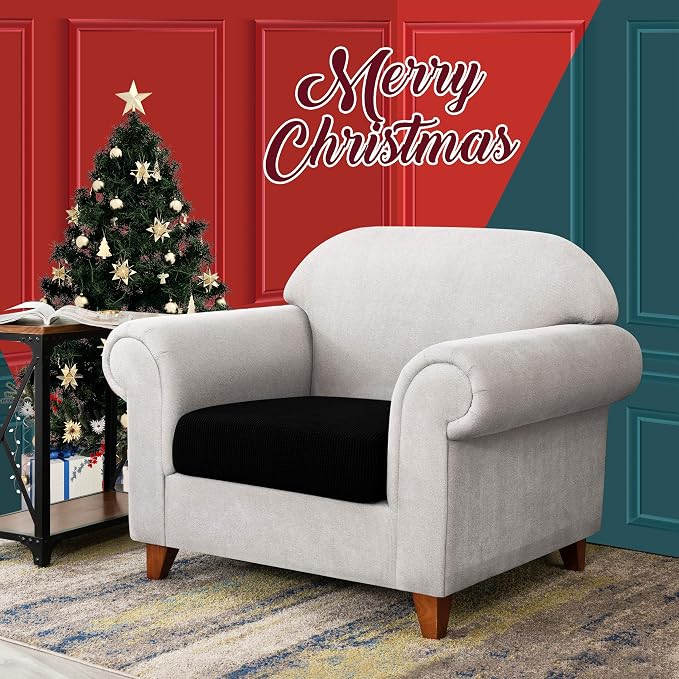 CHUN YI Stretch Chair Couch Cushion Cover for Armchair, Individual Sofa Seat Cushion Covers for Chairs, Slipcover Replacement with Spandex Jacquard Fabric(Small,Black) - Image 2