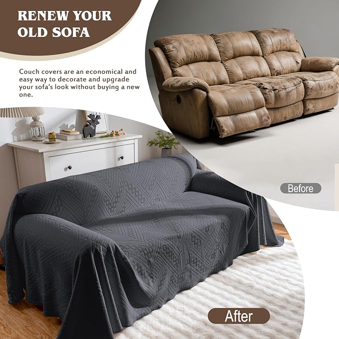 Waterproof Sofa Covers, Reversible, Pet-Friendly, Washable and Anti-Slip, Anti-Scratch Couch Cover with 3 Cushions, Sofa Slipcovers for Dogs and Cats (71×134in/Dark Grey) - Image 4