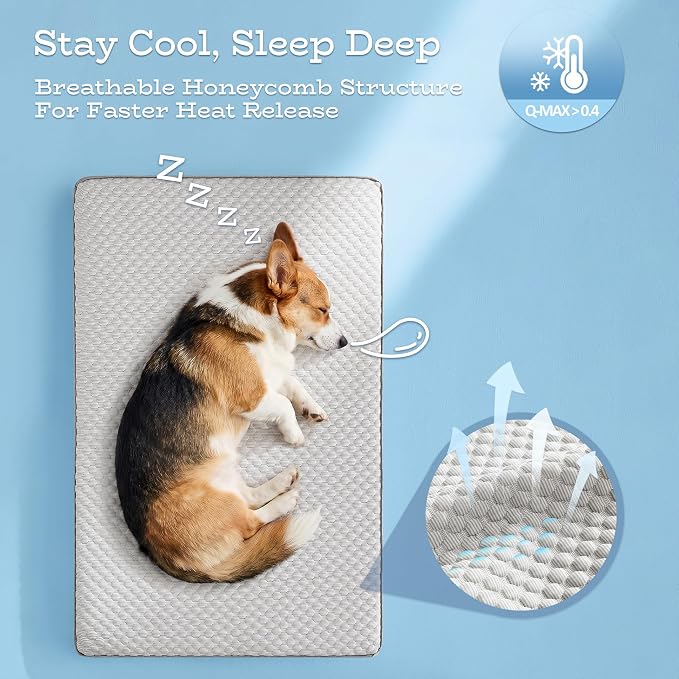 WDCOZY Orthopedic Cooling Dog Bed for Large Dogs, Q-Max>0.4 Breathable Summer Pet Mat with High Density Memory Foam, Removable Washable Cover, Non-Slip Dog Crate Bed for Pets Up to 60 lbs，36x23 Inch - Image 2