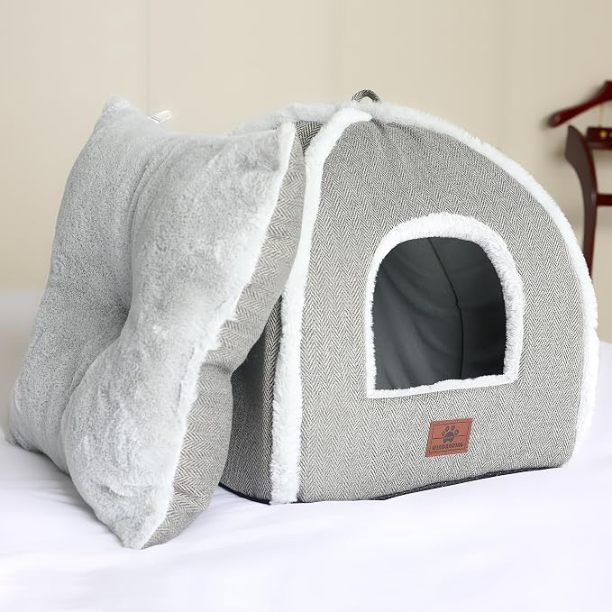 Cat Bed for Indoor Cats - Cat Cave Bed Cat House Cat Tent with Removable Washable Cushioned Pillow, Soft and Self Warming Kitten beds, for Small and Medium Cat Beds & Furniture - Image 2