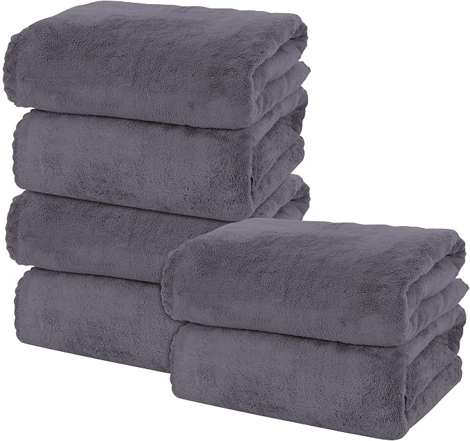 MOONQUEEN 6 Pack Premium Bath Towel Set - Quick Drying - Microfiber Coral Velvet Highly Absorbent Towels - Multipurpose Use as Bath Fitness, Bathroom, Shower, Sports, Yoga Towel (Dark Grey) by MOONQUEEN