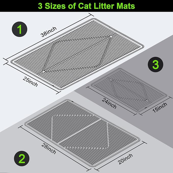 Mofason Silicone Cat Litter Mat XXL, Black Extra Large Litter Matt for Cat | Waterproof 38"x25" kitty litter box mat for floor; extra large pet trapping rug pad mat, cat litter catcher easy clean indoor - Image 3