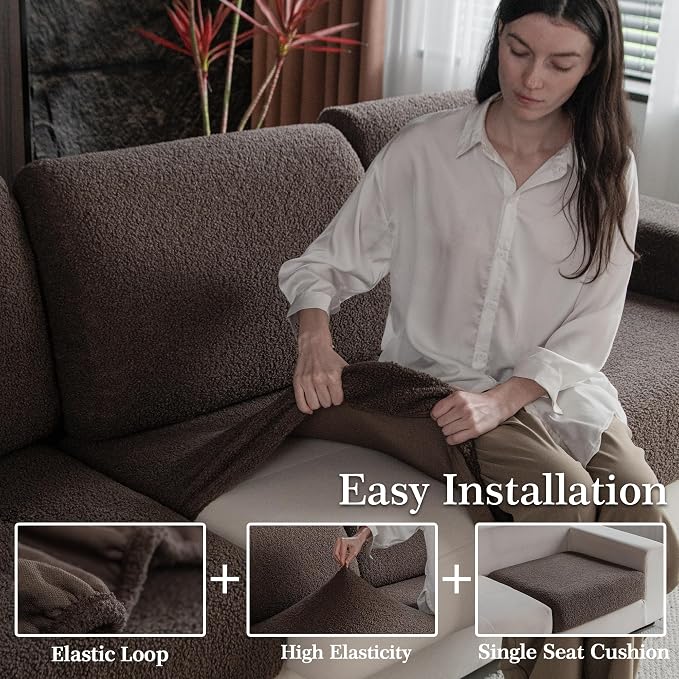 OHSIO Couch Cushion Covers for Sectional Sofa, Stretch Soft Sofa Slipcovers Washable Wear-Resistant Universal Furniture Protector for Living Room(1 Piece Chaise Cover, Brown) - Image 4