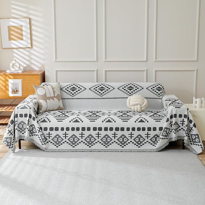 MEETSKY Boho Couch Cover Super Soft Couch Covers for 2 Cushion Couch Sofa, Modern Jacquard Sofa Slipcover Loveseat Futon Cover, Couch Covers for Sectional Sofa, Dark Grey, 71" x 118" - Image 2
