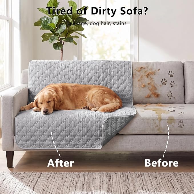 Waterproof Couch Cover - Washable Dog & Pet Furniture Protector | TPU Leak-Proof Liner, Microfiber Fabric, Lightweight & Reversible, Fits Sofa and Bed, 82" x 102" , Lightgrey/Darkgrey - Image 3