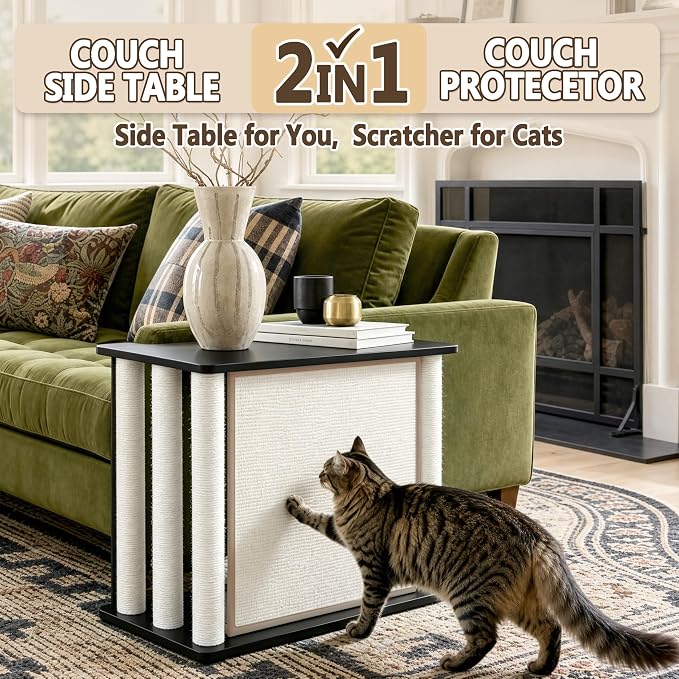 Couch End Table from Cat Scratch, Couch Protector with Sisal Scratching Post & Panel for Cat, Pet Corner for Wall & Furniture Protection, Black Left - Image 4