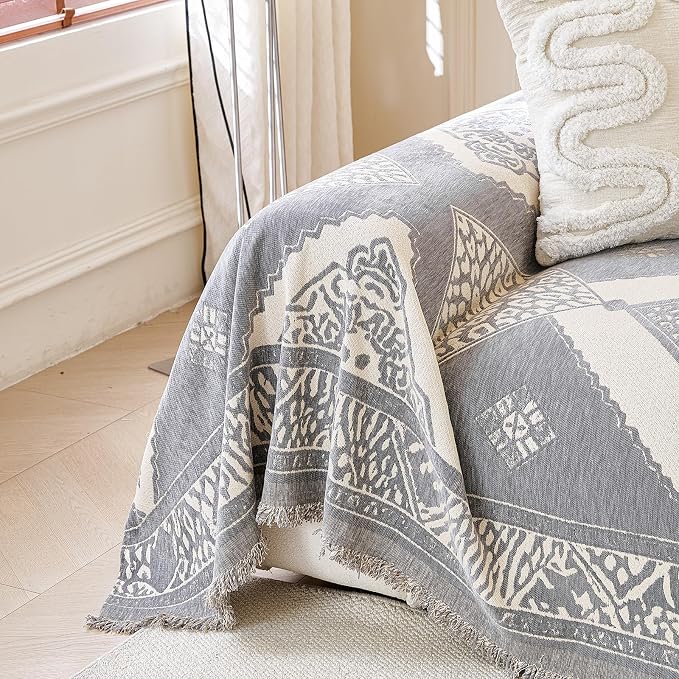 ROOMLIFE Couch Cover 3 Cushion Sofa, Washable Non Slip Furniture Sofa Protector Cover, Soft Chenille Sofa Slipcovers Sectional L Shape Dogs Couch Cover Throw Blanket with Tassels 71''X134'' - Image 3