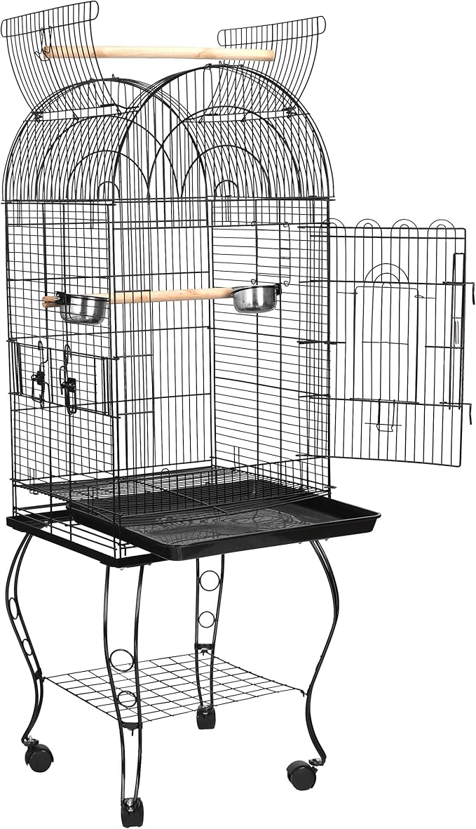 ZENY 63.5 Inch Open-Top Birdcage, Wrought Iron Bird Cage with Slide-Out Tray + Detachable Rolling Stand, Pet Parrot Cage for Parakeets Cockatoo Cockatiels, Play-Top Birdcage - Image 9