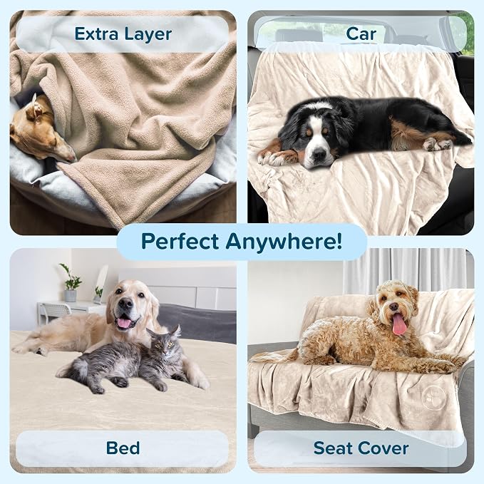 PETMAKER Dog Blanket - 60x70in Reversible Sherpa Blanket - Throw Blankets for Bed, Couch, Crate, or Car - Machine Washable Puppy Essentials (Cream) - Image 8