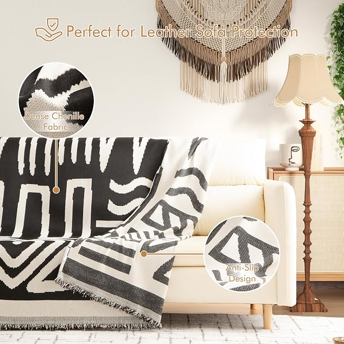 Couch Cover for 2-3 Cushion Couch Sofa Pet Friendly, Boho Sectional L Shaped Sofa Cover Washable for Dogs Cats Kids, Leather Furniture Protector Slipcover Decor for Living Room, 71"x118" - Image 4