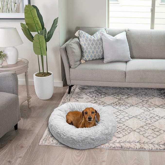 Best Friends by Sheri The Original Calming Donut Dog Bed for Small Dogs up to 25 lbs, Lux Faux Fur, Gray, 23" x 23" - Image 7