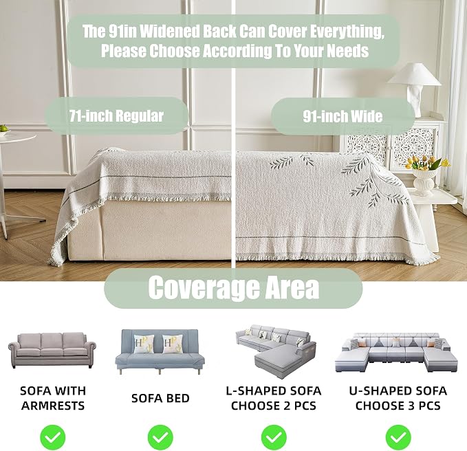 Couch Cover for Dogs Washable Sofa Cover, Sectional Couch Covers, Sofa Covers for 2 Cushion Couch, Non Slip Stripe Sofa Slipcovers Furniture Protector (Eucalyptus Green 91x134) - Image 3