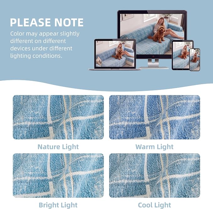 Couch Cover for Dogs Washable Sofa Cover, Sectional Couch Covers, Sofa Covers for 2 Cushion Couch, Non Slip Stripe Sofa Slipcovers Furniture Protector (Blue Checkered 91x134) - Image 7