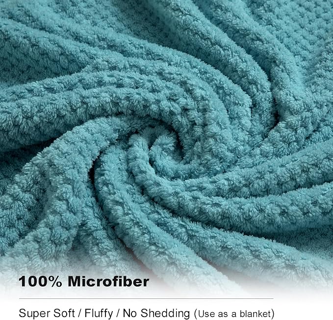 Smuge 8-Piece Turquoise Bath Towel Set, 2 Extra Large Bath Towel Sheets, 2 Hand Towels and 4 Washcloths - Highly Absorbent Quick Dry Microfiber,Ultra Soft Towel Set for Bathroom, Waffle Weave Design - Image 3