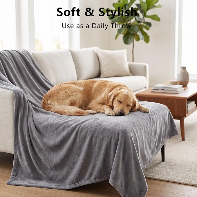 Waterproof Blanket - Reversible Dog Throw as Furniture Protector | Soft Velvet & Flannel, TPU Leak-Proof Liner, Machine Washable, Fits Couch and Bed, 52" x 82", Lightgrey/Darkgrey - Image 4