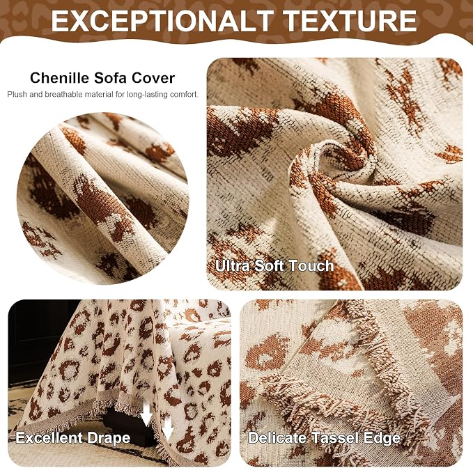 VClife Vintage Couch Cover - Cute Animal Theme Couch Covers for 3-4 Cushion Couch, Soft Chenille Sofa Covers for Dog, Washable Anti-Pilling Furniture Protector for Bedroom Living Room Office - Image 3