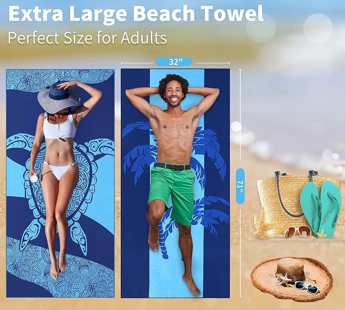 Microfiber Beach Towel Oversized 71x32 Multiple with Bag 6 Pack Bulk | Thin Lightweight Sand Free Absorbent Quick Dry Large for Travel Pool Swim Bath Cruise Sports Camping Essentials Adults Gifts - Image 4