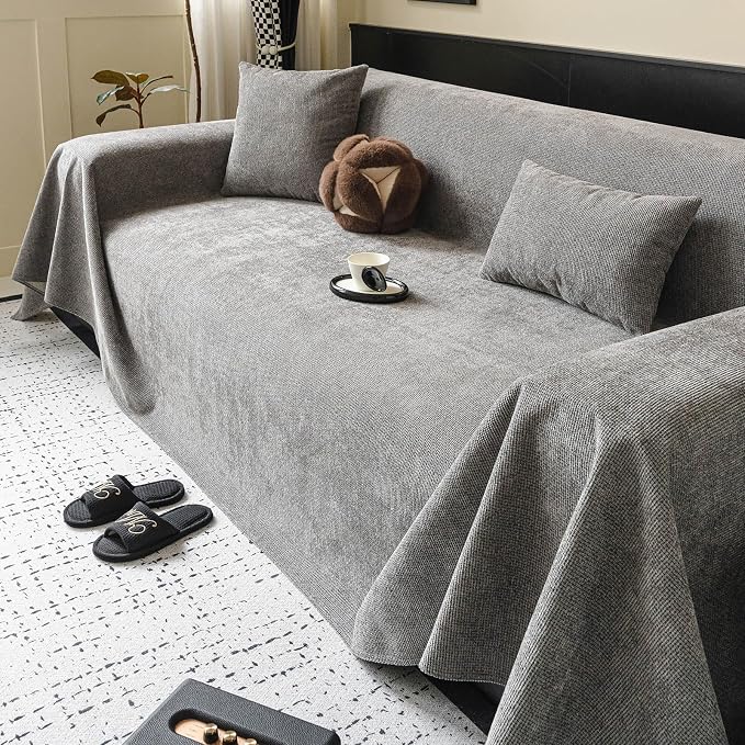 ROOMLIFE Non Slip Waterproof Couch Cover Sofa Covers for 3 Cushion Couch Washable, Furniture Protector Sofa Couch Cover for Dogs, Soft Sofa Slipcover, Couch Throw Blankets (Light Gray71''X150'') - Image 8