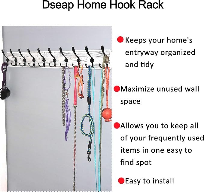 Dseap Coat Rack Wall - Heavy-Duty 38-1/4" Long, with Reinforced 10 Custom Tri-Hooks, Solid Wood Wall Hanger for Coats Hat Jackets - Rustic Farmhouse Entryway Hallway Storage, White & Black - Image 8