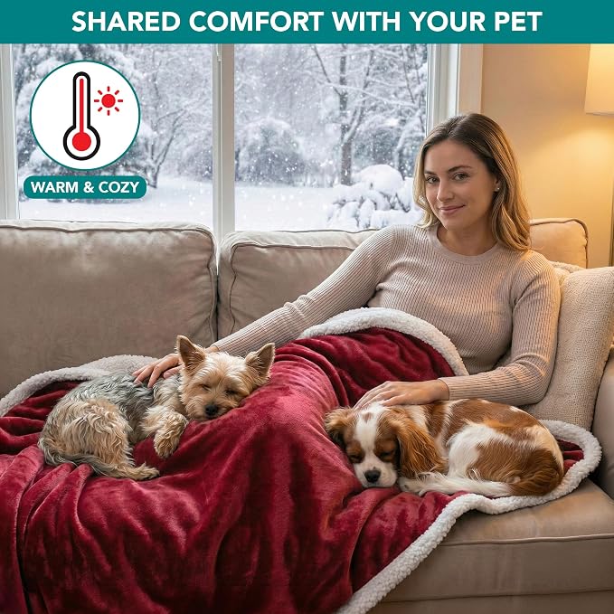 PetAmi Waterproof Dog Blanket for Couch, Pee Proof Sherpa Fleece Reversible Pet Throw, Furniture Protector for Bed Sofa Kennel, Soft Washable Cover for Small Medium Dog Puppy Cat, 29x40 Wine Red - Image 4