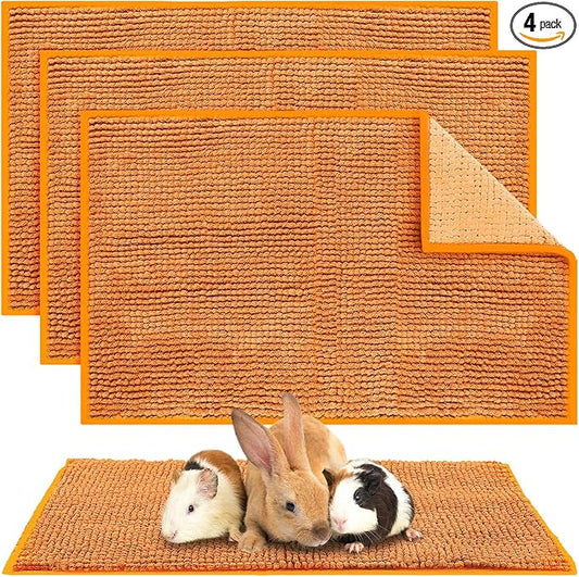 Amylove 4 Pcs Guinea Pig Cage Liner 16 x 24 Inch Washable Chenille Pee Pads Pet Dog Cat Bedding Training Mat Reusable for Small Animals Puppy Bunny Hamster Chinchilla by Amylove