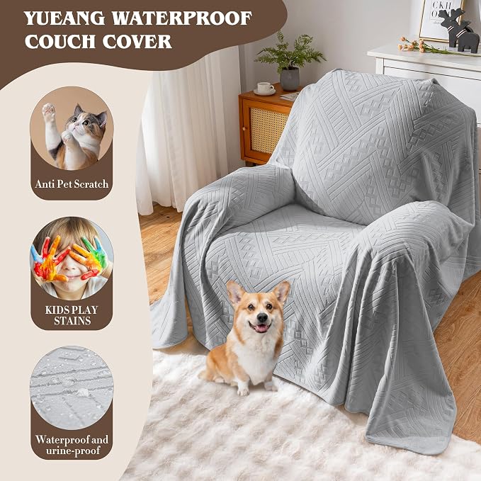 Waterproof Recliner Chair Covers, Anti-Slip Reclining Chair Covers, Pet-Friendly, Washable, Durable and Breathable Couch Covers – Reversible Design for Sofa Protection(71x71in/Light Grey) - Image 5