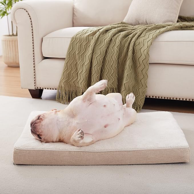 WATANIYA PET Memory Foam Medium Dog Bed, Cooling Dog Beds for Medium Dogs, Washable Orthopedic Pet Bed for Crate with Joint Relief Memory Foam, Waterproof Liner and Plush Cover (29"x 18", Beige) - Image 3