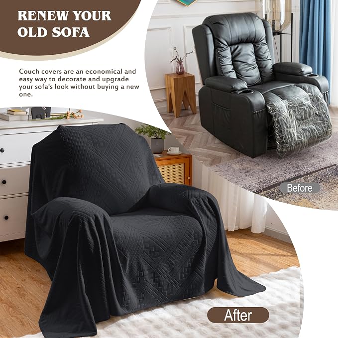 Waterproof Recliner Chair Covers, Anti-Slip Reclining Chair Covers, Pet-Friendly, Washable, Durable and Breathable Couch Covers – Reversible Design for Sofa Protection(71x71in/Black) - Image 4