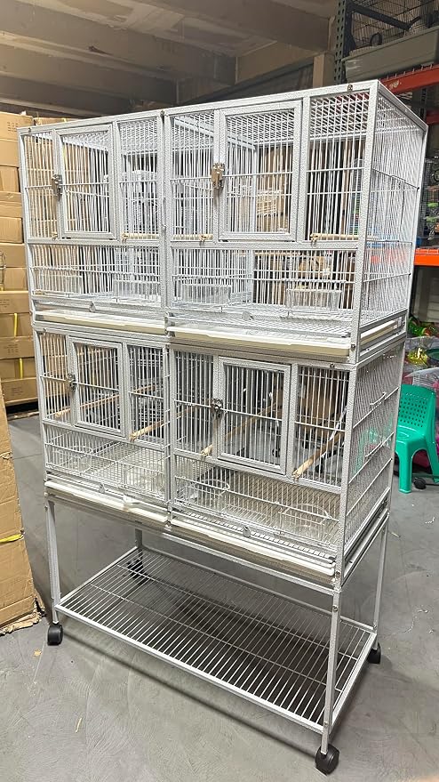Double Stackable Sturdy Wrought Iron Center Divided Breeder Breeding Bird Flight Double Rolling Cage for Aviaries Canaries Cockatiels Lovebirds Finches Budgies Small Parrots - Image 7