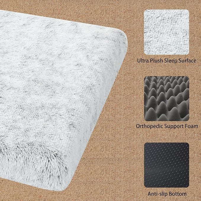 Light Grey 36''x27''x3 Medium L Orthopedic Long Plush Cover Dog Bed - Image 3