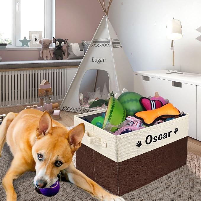 PET ARTIST Personalized Dog Toy Bin, Straight Brown, Unisex, Caddy, Automobiles - Image 2