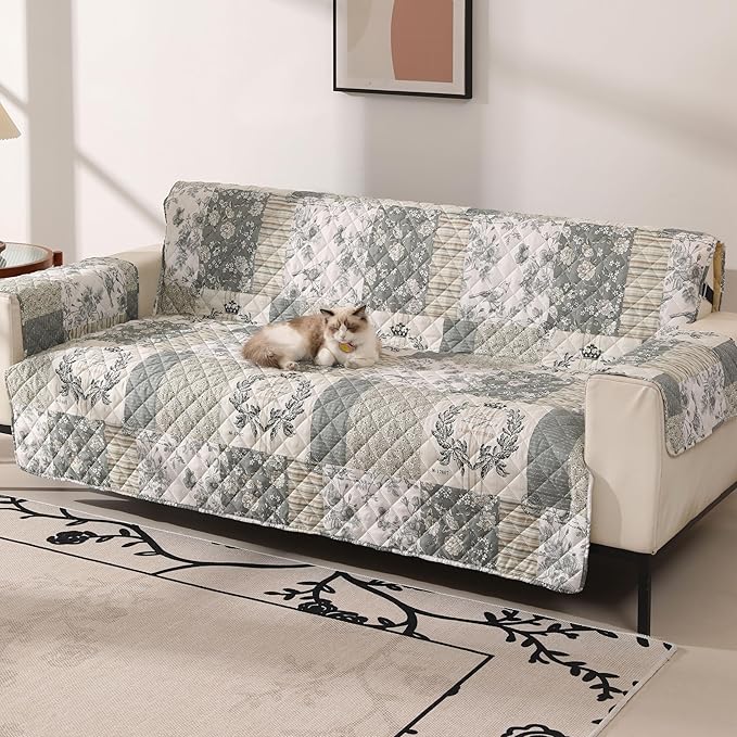 Cmfshape Skidproof Sofa Cover-Grey Bird Sofa Slipcover with Elastic Straps-Easy Fit Slip Cover-Washable Furniture Protector for Pets and Kids(Sofa,Grey) - Image 2