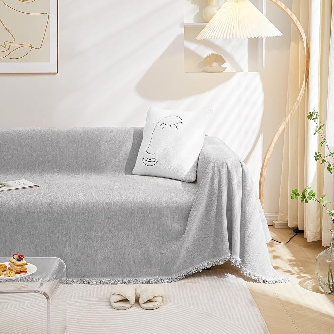 MEETSKY Couch Cover Small Sofa Covers Sofa Throw Cover for Couches Slipcover Reclining Sofa Washable Soft Chenille Blend Modern Decor Couch Protector for Living Room, 71" x 102", Light Grey - Image 2