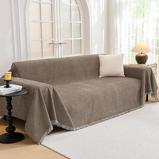 MYSKY HOME Couch Cover for Sofa Couch Covers for Pets, Non Slip Dogs Furniture Protector with Tassels for Living Room Non Slip Washable Furniture Protector Cover for Pet, Cat, 91"x118", Sand by MYSKYHOME