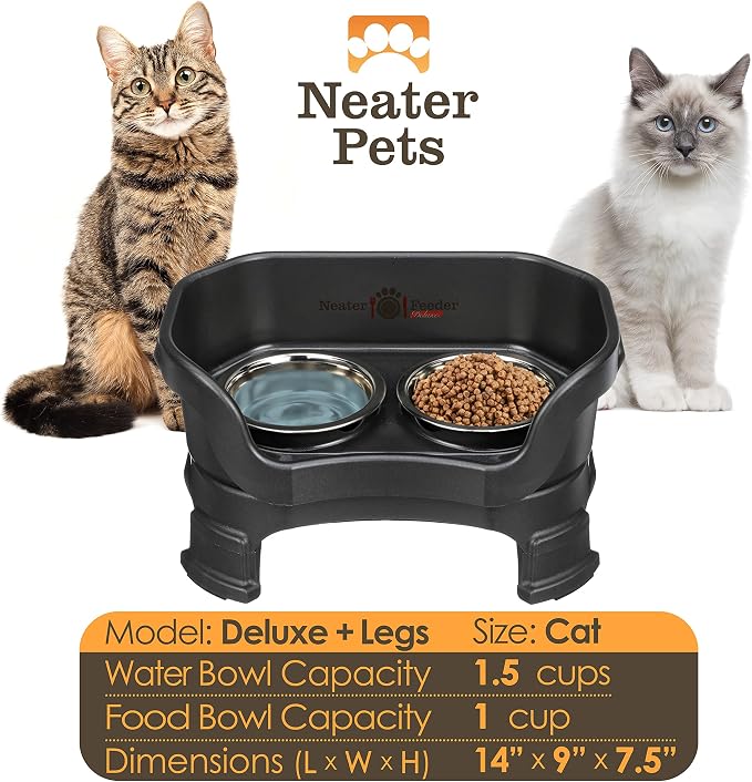 Neater Feeder Deluxe Mess-Proof Elevated Cat Bowls, 2 Height Adjustable (6” & 7.5”) No-Spill Raised Cat Bowl Stand, Whisker Friendly Stainless Steel Dishes for Indoor Cats, Made in USA, Black - Image 4