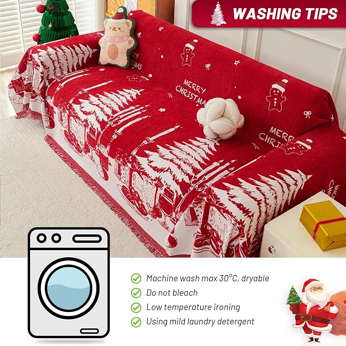 MYSKY HOME Christmas Couch Cover, Sofa Cover for 2 Cushion Couch, Non-Slip Soft Sofa Slipcover Protector, Sofa Covers Washable, Couch Covers for Sectional Sofa, Sofa Towel for Pet Cat Dog, 71" x 102" - Image 6