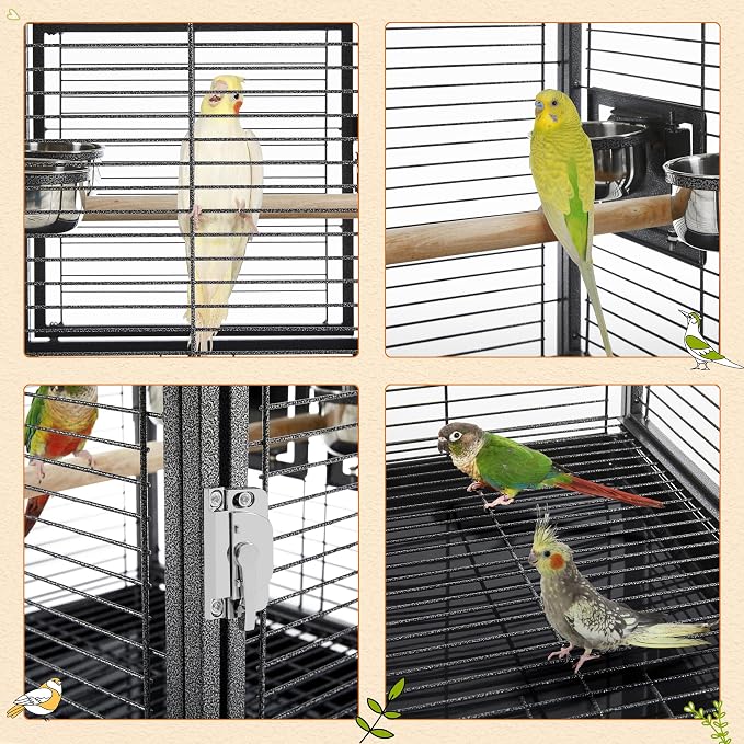 Yaheetech 25.5" Small Bird Cage, Wrought Iron Bird Travel Cage with Wooden Perch Handle & Seed Guard for Conures, Budgies, Lovebirds & Small to Medium Birds - Image 7