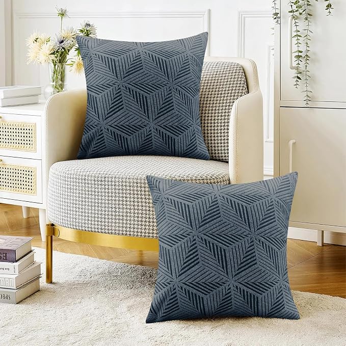 YEMYHOM Pack of 2 Throw Pillow Covers 18 x 18 Inch High Stretch Jacquard Pillowcase for Couch Sofa Living Room Home Decor, Dark Gray - Image 2