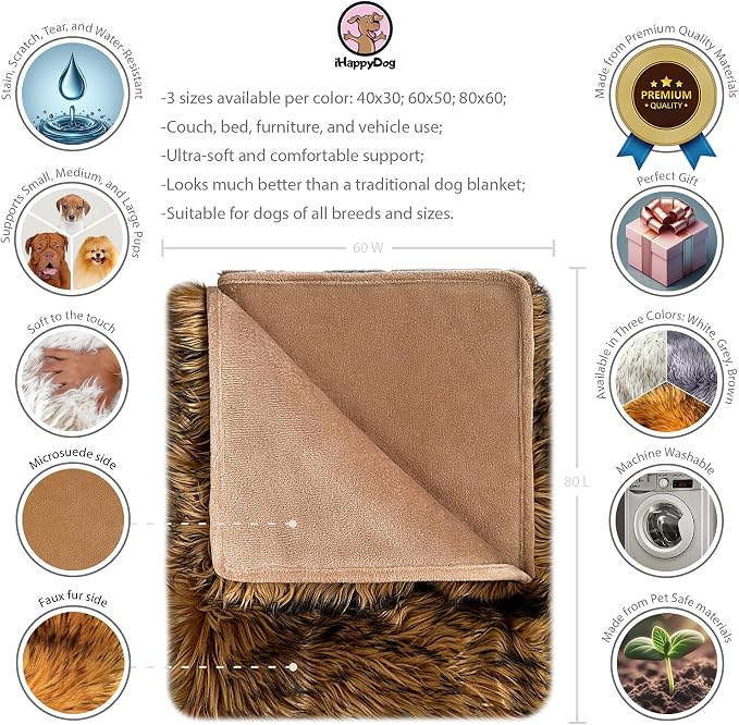 IHAPPYDOG Faux Fur Dog Blanket, Waterproof Couch Cover, Brown 80"x60" | Plush Sheepskin Style Pet Throw for Sofa, Bed, and Car, Washable Furniture Cover that Protects From Fur and Spills - Image 4