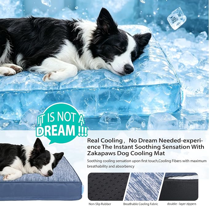 Cooling Dog Bed for X Large Dogs - Orthopedic Pet Beds with Memory Foam, QMAX>0.5, Waterproof Removable Washable Cover for Hot Weather, Wander Blue, 41" L x 27" W x 3" H - Image 3