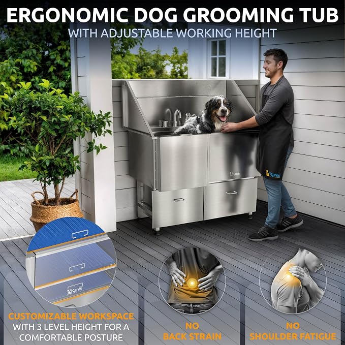 KANIS Professional Dog Washing Station 304 Stainless Steel Pet Wash Sink | Grooming Bathtub w/Shower, Floor Grates and Storage for Large, Medium & Small Pets - Image 5