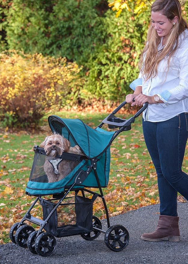 Pet Gear No-Zip Happy Trails Lite Pet Stroller for Cats/Dogs, Zipperless Entry, Easy Fold with Removable Liner, Safety Tether, Storage Basket + Cup Holder, 3 Colors