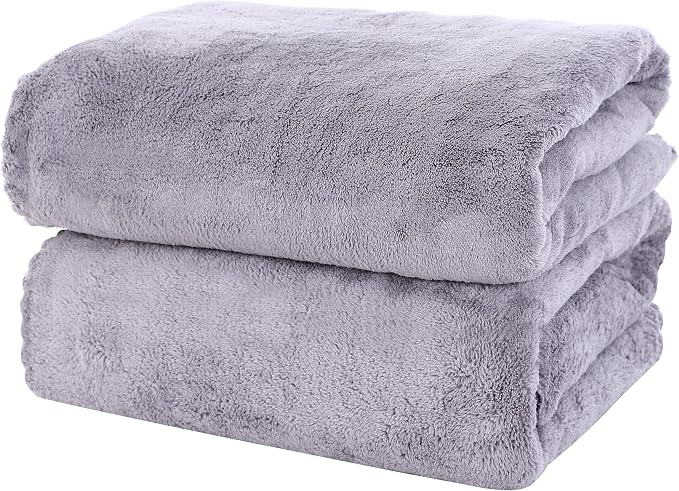 MOONQUEEN 2 Pack Premium Bath Towel Set - Quick Drying - Microfiber Coral Velvet Highly Absorbent Towels - Multipurpose Use as Bath Fitness, Bathroom, Shower, Sports, Yoga Towel (Grey) by MOONQUEEN